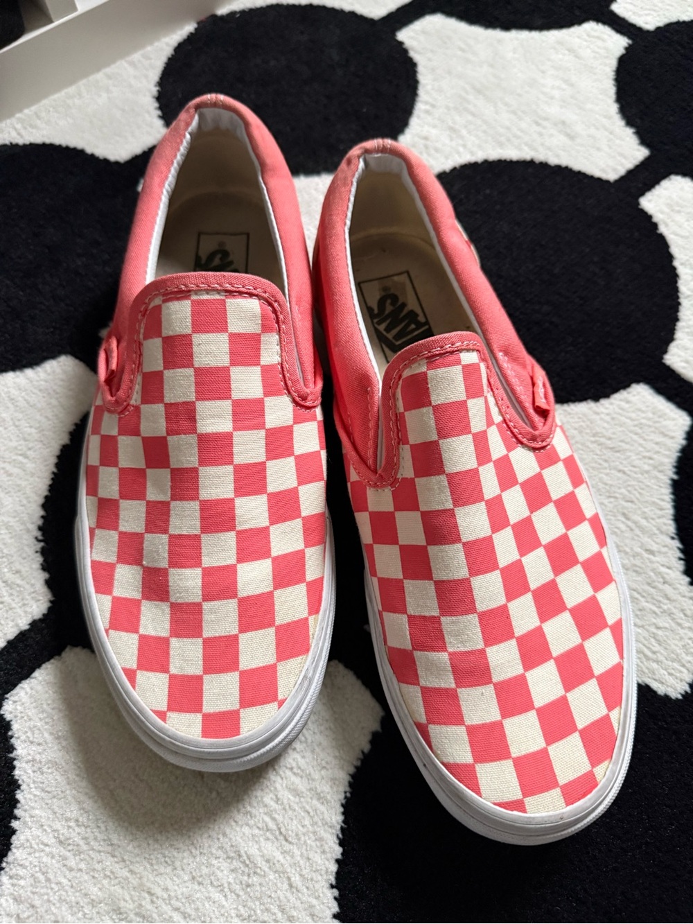 Vans Slip-On Checkerboard Sneakers - Coral and White